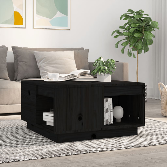 vidaXL Sohvapöytä musta 60x61x32,5 cm täysi mänty