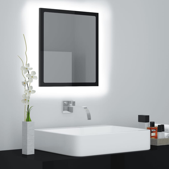 vidaXL LED-kylpyhuonepeili korkeakiilto musta 40x8,5x37 cm akryyli