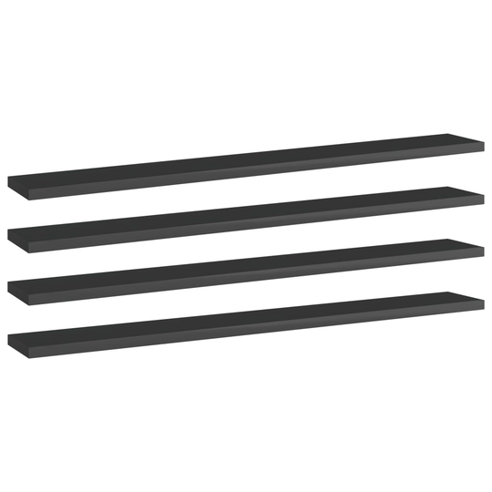 vidaXL Kirjahyllytasot 4 kpl korkeakiilto musta 80x10x1,5 cm lastulevy