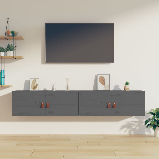 vidaXL Seinäkaapit 2 kpl harmaa 80x30x30 cm täysi mänty