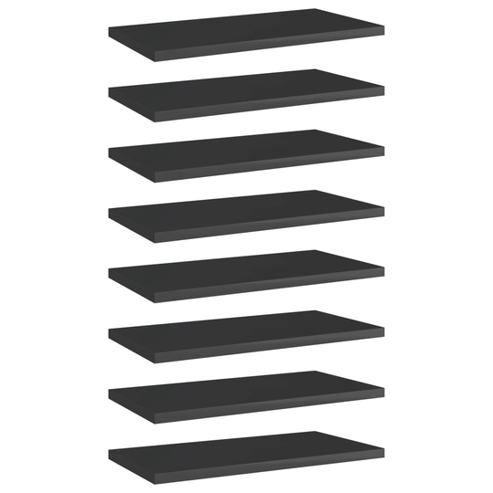 vidaXL Kirjahyllytasot 8 kpl korkeakiilto musta 40x20x1,5 cm lastulevy