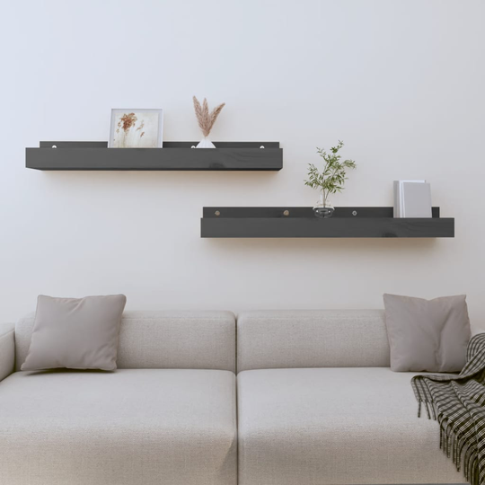 vidaXL Seinähyllyt 2 kpl harmaa 80x12x9 cm täysi mänty