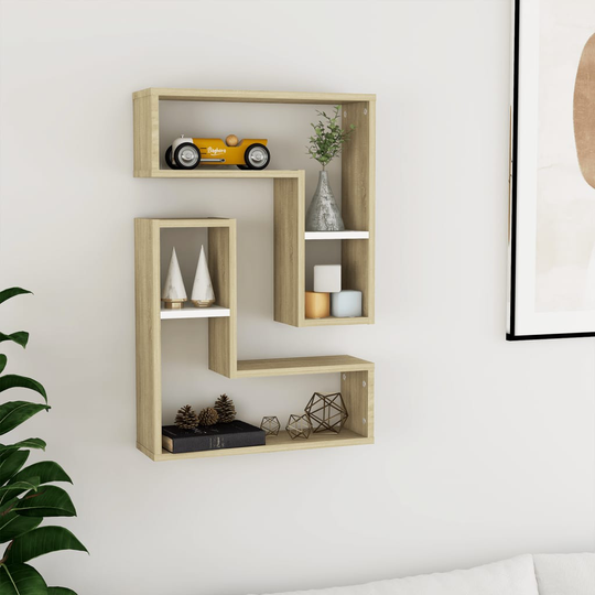 vidaXL Seinähyllyt 2 kpl valk. ja Sonoma-tammi 50x15x50 cm lastulevy