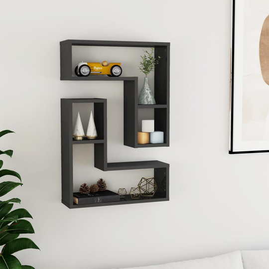 vidaXL Seinähyllyt 2 kpl korkeakiilto harmaa 50x15x50 cm lastulevy