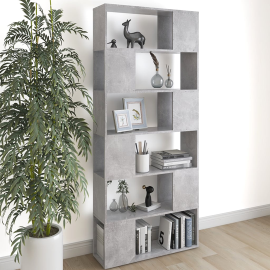 vidaXL Kirjahylly/tilanjakaja betoninharmaa 80x24x186 cm lastulevy