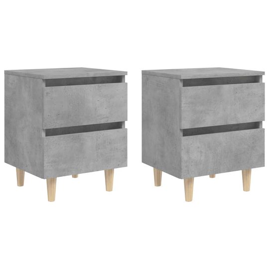 vidaXL Yöpöydät täysmäntyiset jalat 2 kpl betoninharmaa 40x35x50 cm