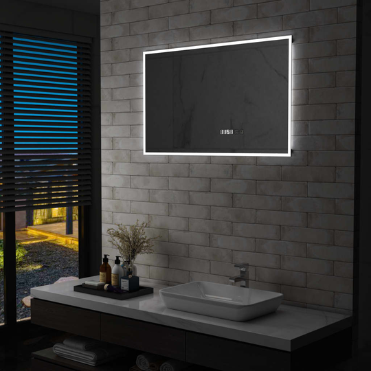 vidaXL Kylpyhuoneen LED-peili kosketussensorilla ja kellolla 100x60 cm
