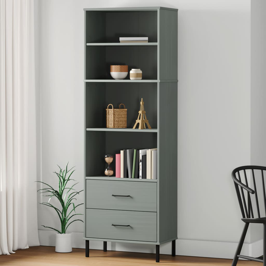 vidaXL Kirjahylly 2 laatikolla harmaa 60x35x180 cm täyspuu OSLO