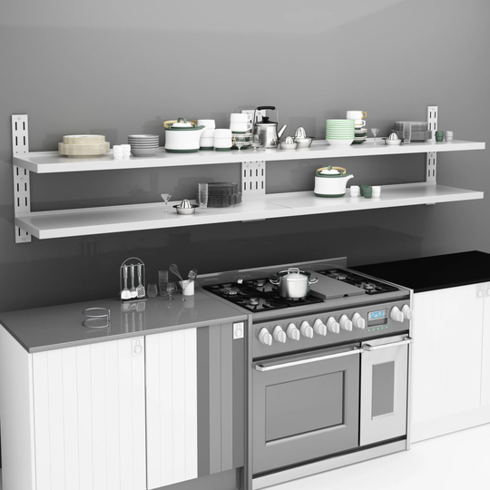 vidaXL 2-krs Kelluvat seinähyllyt 2 kpl ruostumaton teräs 300x30 cm