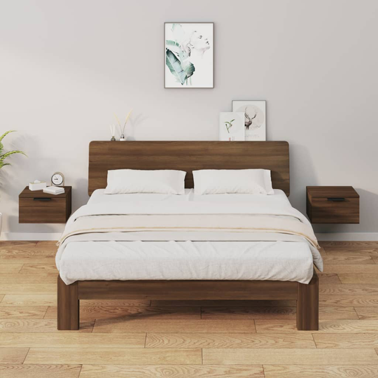 vidaXL Seinäkiinnitettävät yöpöydät 2 kpl ruskea tammi 34x30x20 cm