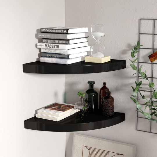 vidaXL Kelluvat kulmahyllyt 2 kpl musta 35x35x3,8 cm MDF