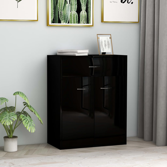 vidaXL Senkki korkeakiilto musta 60x30x75 cm lastulevy