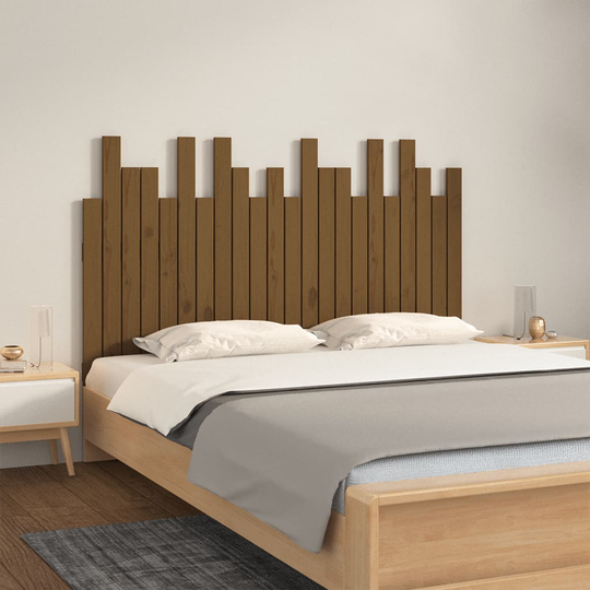 vidaXL Sängynpääty seinälle hunajanruskea 140x3x80 cm täysi mänty