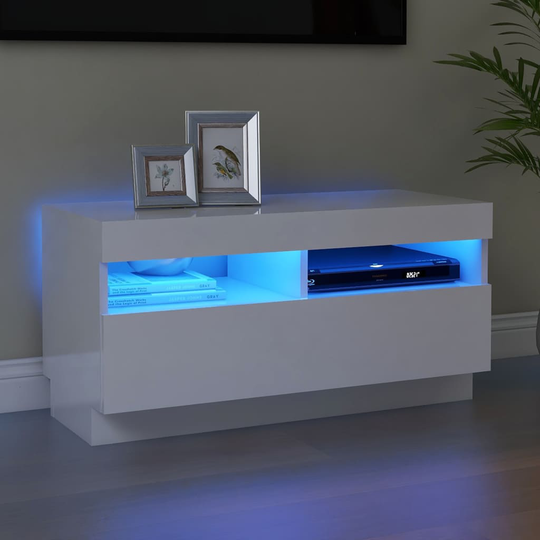 vidaXL TV-taso LED-valoilla korkeakiilto valkoinen 80x35x40 cm