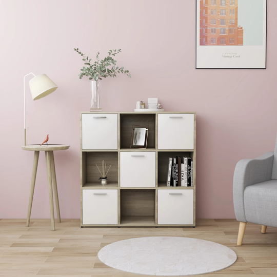 vidaXL Kirjahylly valkoinen ja Sonoma-tammi 90x30x90 cm lastulevy