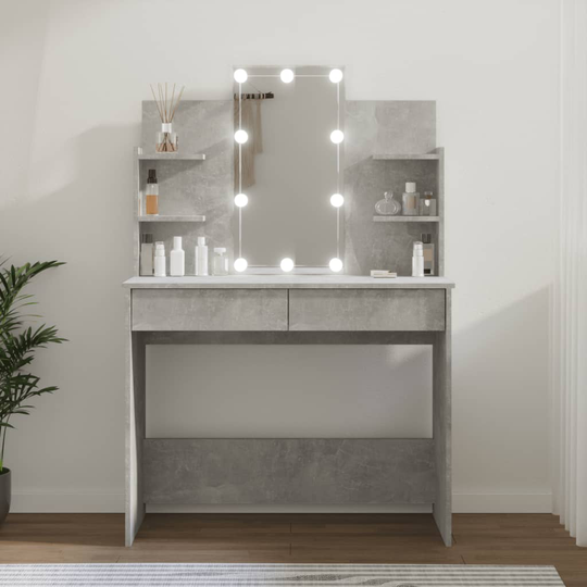 VidaXL Peilipöytä LED-valoilla betoninharmaa 96x40x142 cm