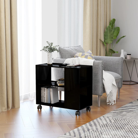vidaXL Sivupöytä korkeakiilto musta 70x35x55 cm tekninen puu