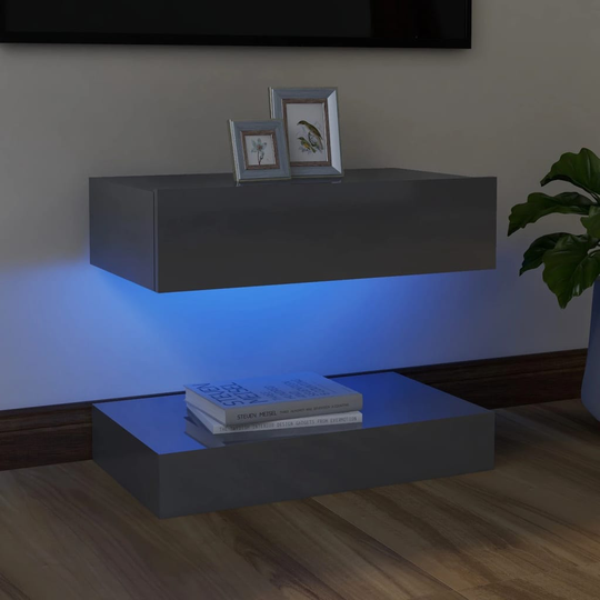 vidaXL TV-taso LED-valoilla korkeakiilto harmaa 60x35 cm