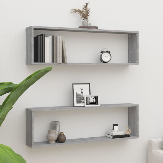 vidaXL Seinäkuutiohyllyt 2 kpl harmaa Sonoma 100x15x30 cm tekninen puu
