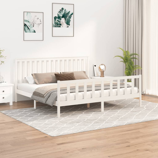 vidaXL Sängynrunko päädyllä valkoinen 200x200 cm täysi mänty