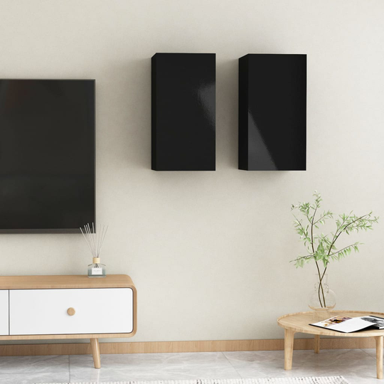 vidaXL TV-tasot 2 kpl korkeakiilto musta 30,5x30x60 cm lastulevy