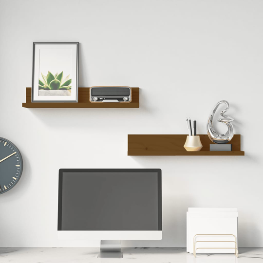 vidaXL Seinähyllyt 2 kpl hunajanruskea 50x11x9 cm täysi mänty