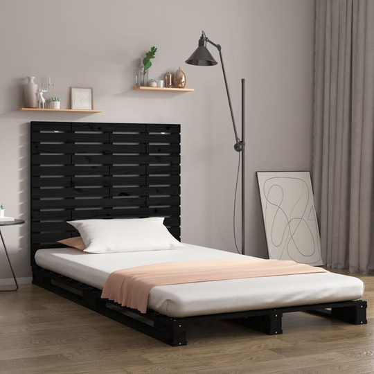vidaXL Sängynpääty seinälle musta 81x3x91,5 cm täysi mänty
