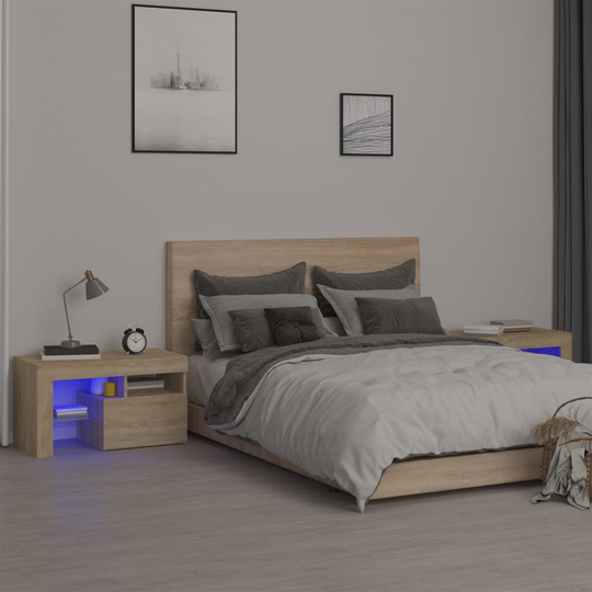 vidaXL Yöpöydät 2 kpl LED-valoilla Sonoma-tammi 70x36,5x40 cm