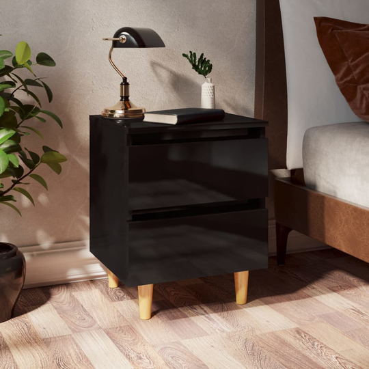 vidaXL Yöpöytä täysmäntyiset jalat korkeakiilto musta 40x35x50 cm