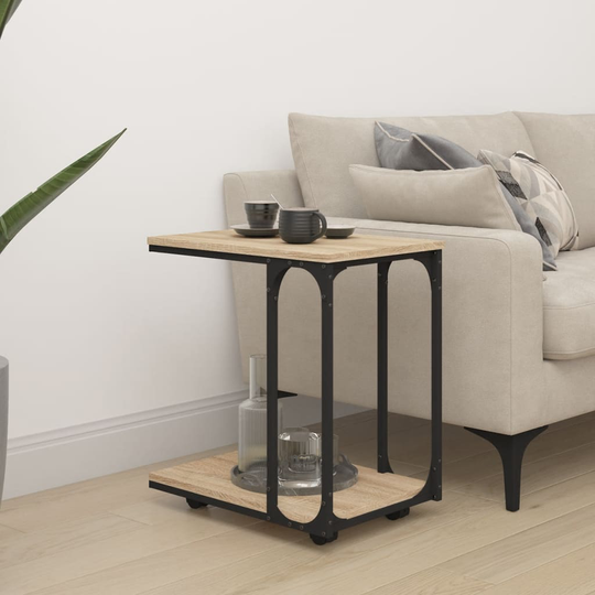 vidaXL Sivupöytä pyörillä Sonoma-tammi 50x35x55,5 cm tekninen puu
