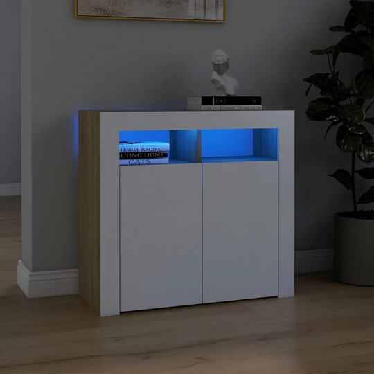 vidaXL Senkki LED-valoilla valkoinen ja Sonoma-tammi 80x35x75 cm