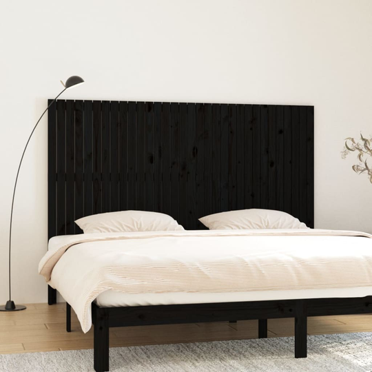 vidaXL Sängynpääty seinälle musta 204x3x110 cm täysi mänty