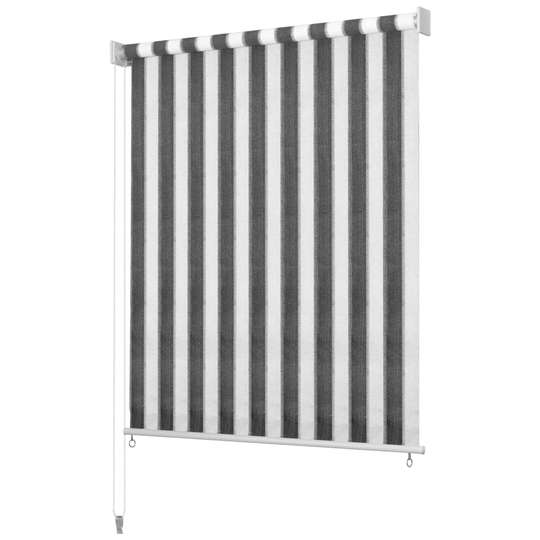 vidaXL Ulkorullaverho 200x140 cm antrasiitti ja valkoinen raidallinen