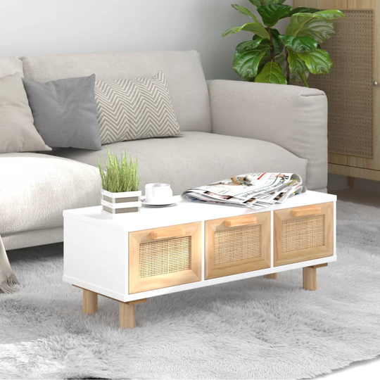 vidaXL Sohvapöytä valkoinen 80x40x30 cm tekninen puu ja täysi mänty