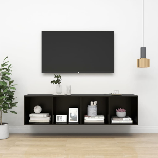 vidaXL Seinäkiinnitettävä TV-taso musta 37x37x142,5 cm lastulevy