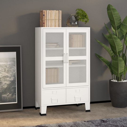vidaXL Teollinen säilytysarkku valkoinen 70x40x115 cm metalli
