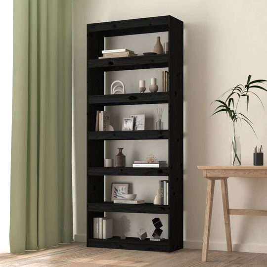 vidaXL Kirjahylly/tilanjakaja musta 80x30x199,5 cm täysi mänty
