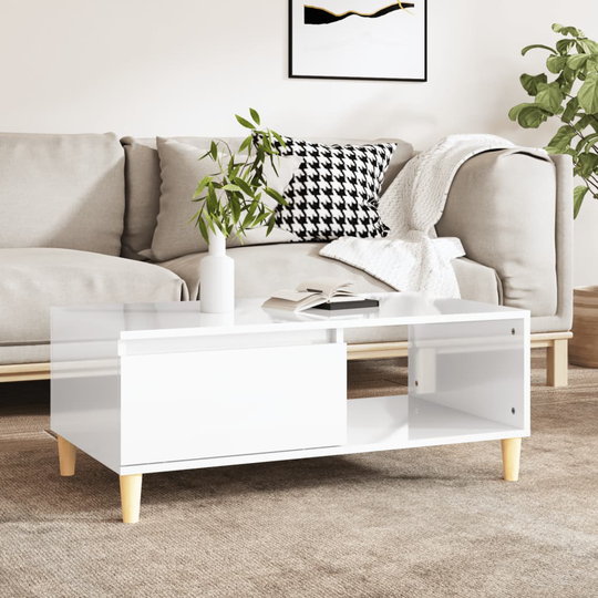 vidaXL Sohvapöytä korkeakiilto valkoinen 90x50x36,5 cm tekninen puu