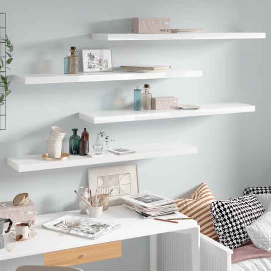 vidaXL Kelluvat seinähyllyt 4 kpl kork.kiilto valk. 120x23,5x3,8cm MDF