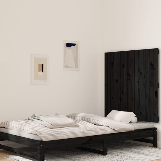 vidaXL Sängynpääty seinälle musta 95,5x3x90 cm täysi mänty