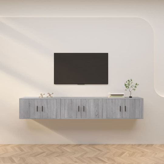 vidaXL Seinäkiinnitettävät TV-kaapit 3 kpl harmaa Sonoma 80x34,5x40 cm