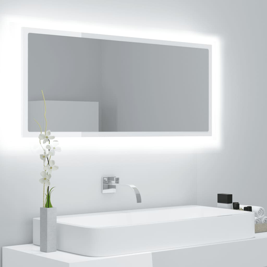vidaXL LED-kylpyhuonepeili korkeakiilto valk. 100x8,5x37 cm akryyli