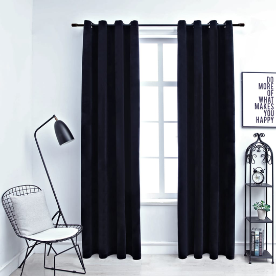vidaXL Pimennysverhot renkailla 2 kpl sametti musta 140x175 cm