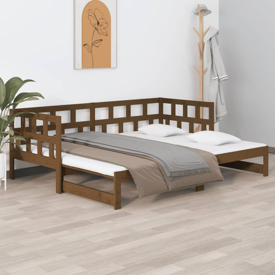 vidaXL Sohvasänky ulosvedettävä hunajanrusk. täysi mänty 2x(80x200) cm