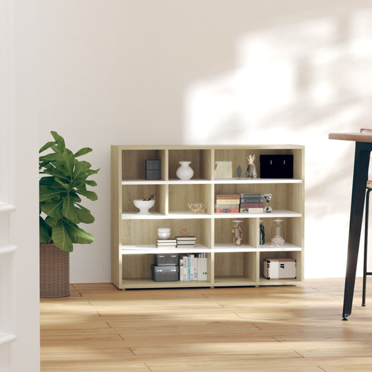 vidaXL Sivukaappi valkoinen ja Sonoma-tammi 97x32x72 cm lastulevy