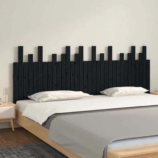 vidaXL Sängynpääty seinälle musta 204x3x80 cm täysi mänty