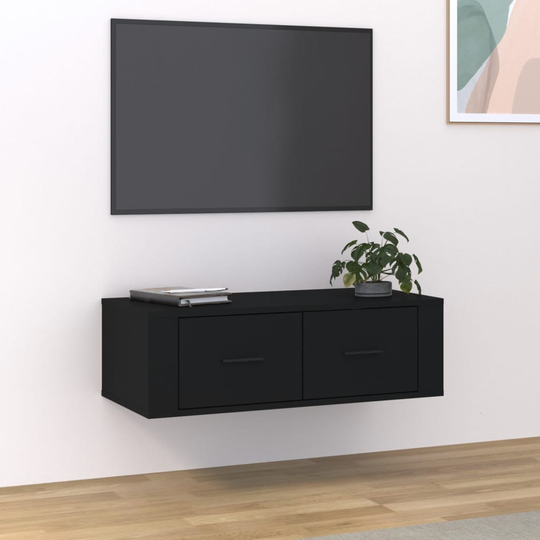 vidaXL Seinäkiinnitettävä TV-taso musta 80x36x25 cm tekninen puu