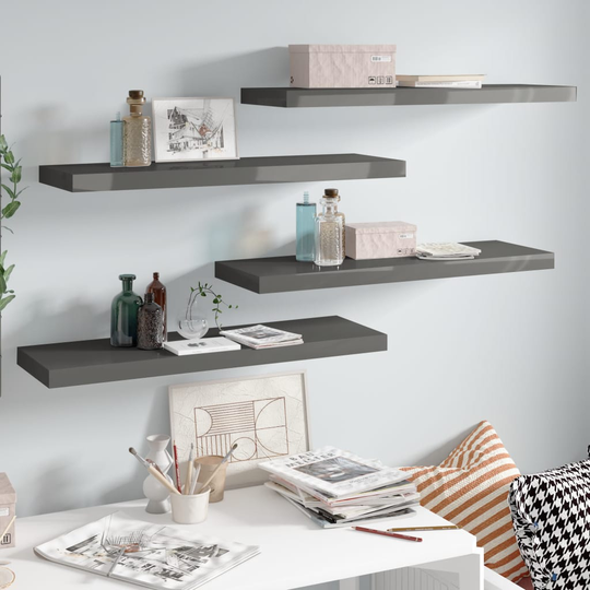 vidaXL Kelluvat seinähyllyt 4kpl korkeakiilto harmaa 80x23,5x3,8cm MDF