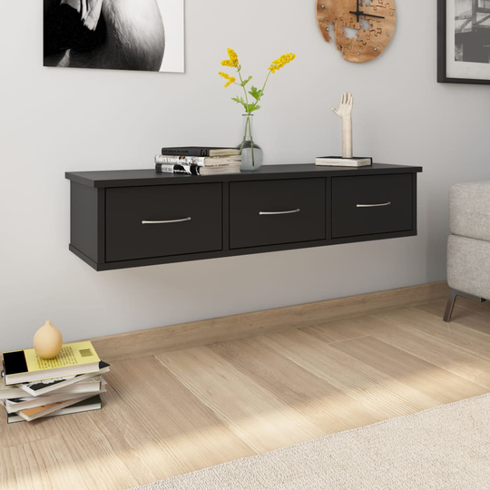 vidaXL Seinälaatikkohylly musta 88x26x18,5 cm lastulevy