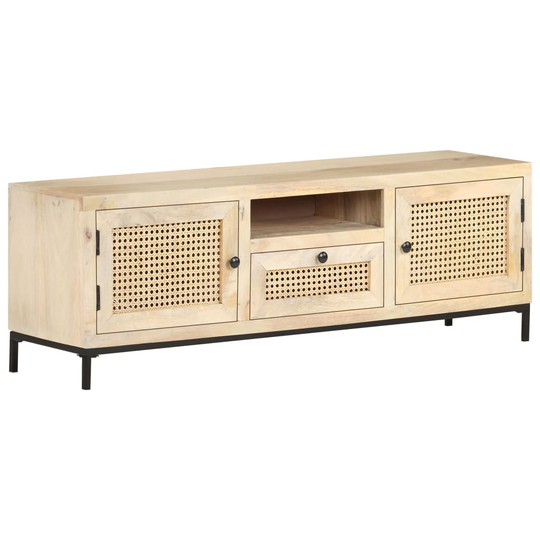 vidaXL TV-taso 120x30x40 cm täysi mangopuu ja luonnollinen ruoko